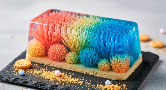 Colorful Coral Reef Jelly Cake with Artistic Design