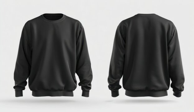 Black sweatshirt with textured knit fabric and relaxed fit, featuring ribbed cuffs and hem for casual comfort and stylish streetwear appeal