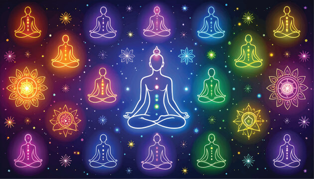Meditating Person with Rainbow Colored Energy.