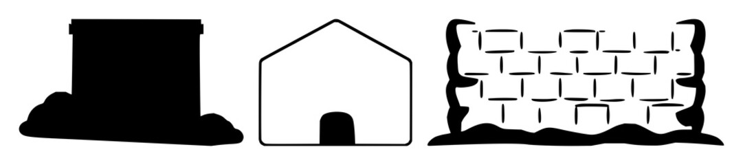 Obraz premium Basement icon set with solid black silhouette on white background featuring architectural, interior, design with minimalist and outline