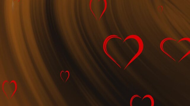 Animation of hearts floating over brown background