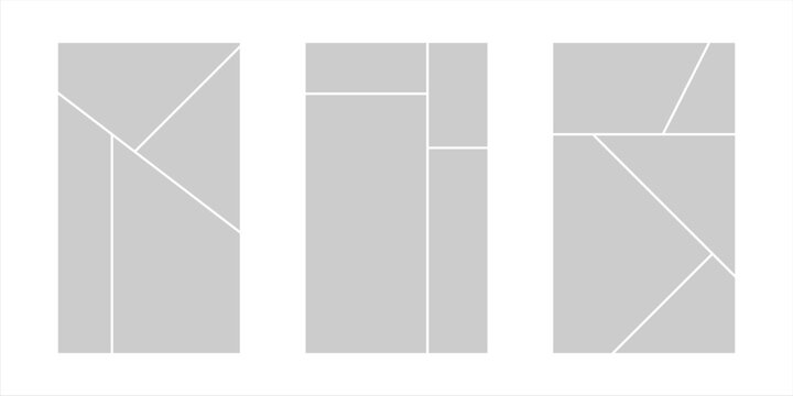 Image collage layout template. Mosaic mood board grid collection. Picture frame set. Photo album concept idea for banner, poster, comic page, flyer, brochure, booklet, memory wall design. Vector pack