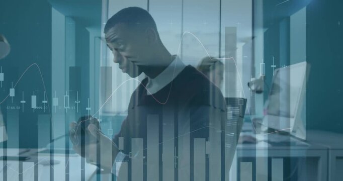 Animation of financial data processing over basketball player