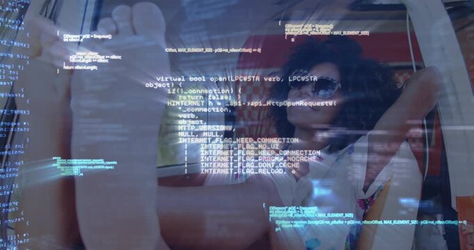 Animation of digital data processing over african american women