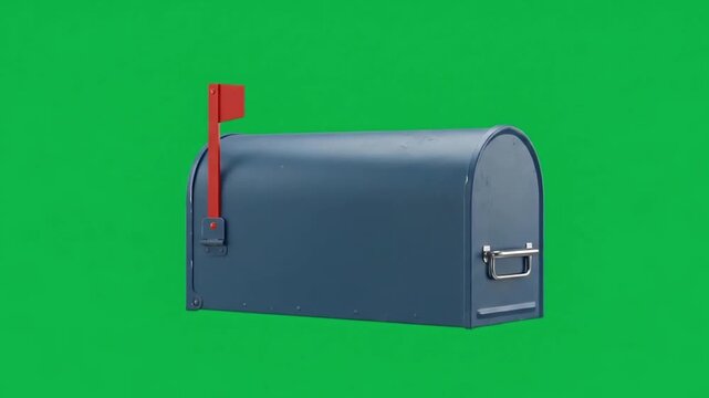360 Degree Rotating Classic Blue Metal Mailbox on Green Screen for Postal and Communication Concepts