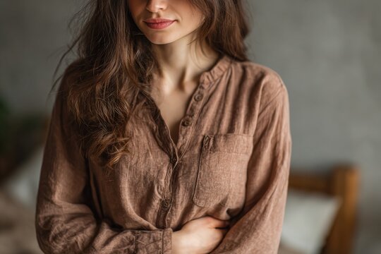 The woman's stomach ache results from uterine fibroids, myoma, and endometrial polyp