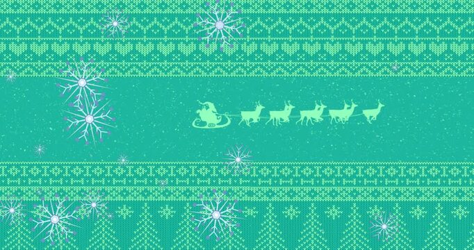 Blue snowflakes and Santa silhouette video with patterned borders.