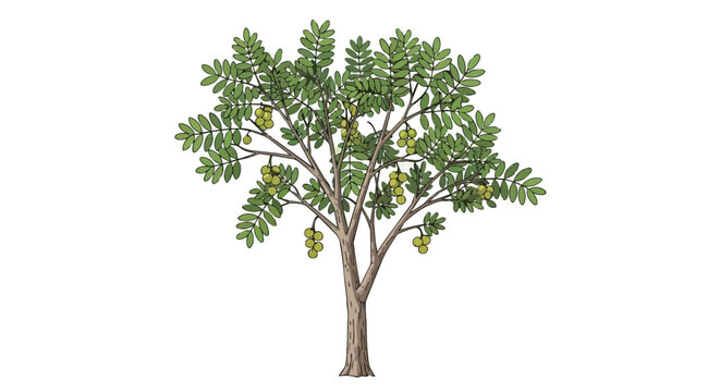 Illustration of an Amla Tree with Ripe Indian Gooseberry Fruits