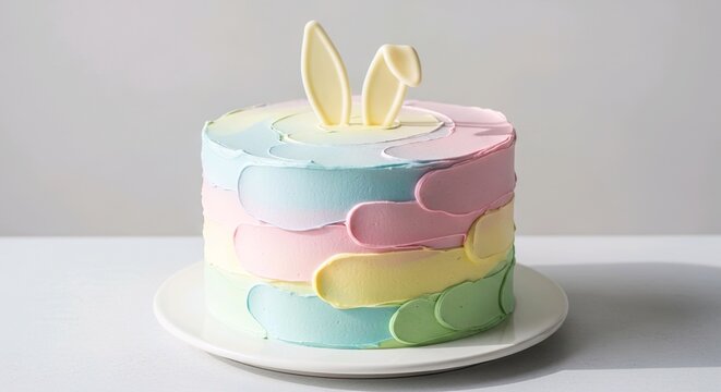 Pastel Bunny Cake with Cute Rabbit Ear Decoration