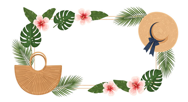 Tropical floral frame with accessories.