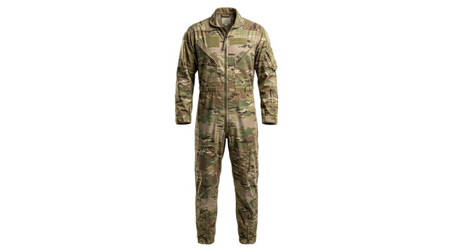 Full body military flight suit in camouflage pattern