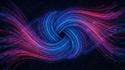 Fototapeta premium Neon light swirls, blue and pink abstract background, glowing lines, dark texture