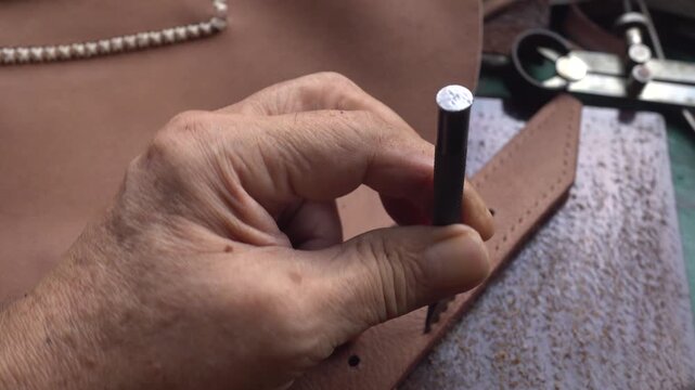 Punching Leather with Diamond Chisel for Handmade Leathercraft Work