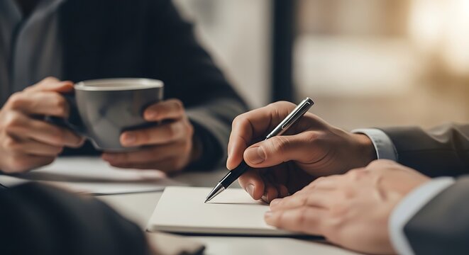 Close-up of a business meeting with note taking