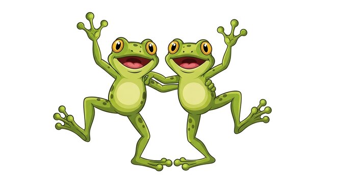 Two Happy Frogs Dancing Together Joyfully.