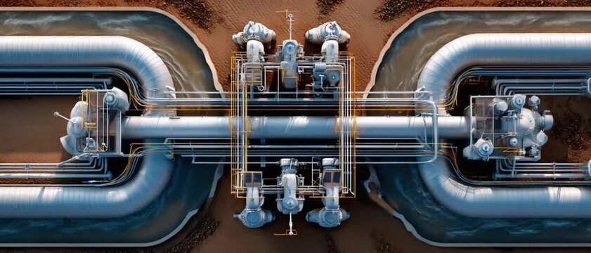Industrial Infrastructure: An elevated perspective captures the intricate network of pipelines and industrial components, revealing the robust infrastructure that fuels progress.