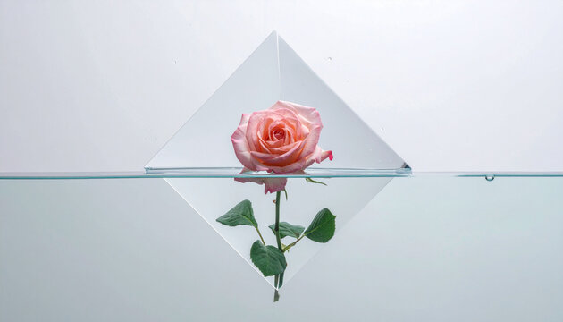 Rose flower in transparent pyramid