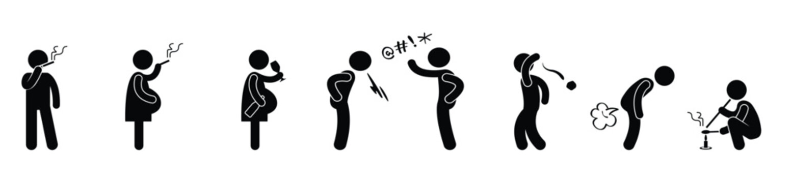 Set of emotion character , Human pictogram Icons. Bad personality and character icons set vector illustration.