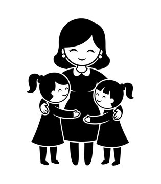 Mother and children hugging illustration