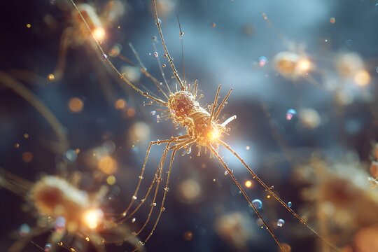 A phage therapy visualization, with bacteriophages attacking bacterial cells in a dramatic microscopic battle 