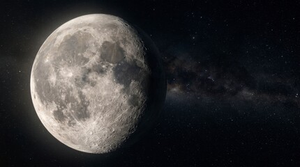 Obraz premium Moon Illuminating Against Dark Starry Cosmic Sky