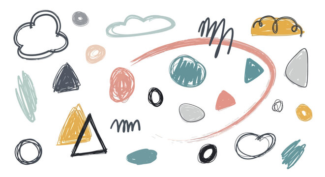 Abstract Doodle Shapes and Lines, Hand-Drawn Elements on White Background