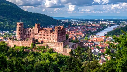 Fototapeta premium Heidelberg Castle - A Majestic Landmark Overlooking the Picturesque City.