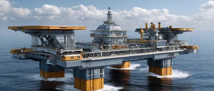 Offshore Platform at Sea: A towering offshore platform stands firm against the vast expanse of the ocean. This industrial marvel showcases engineering and resource extraction