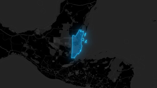 Stylized Blue Neon Glow Map Zoom In Animation on Dark Digital Background - Belize