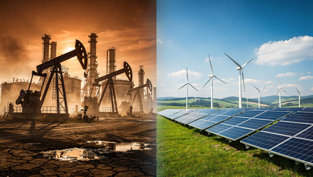 Energy Transition Concept Oil Industry vs Renewable Energy Split Landscape