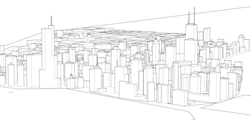 Fototapeta premium modern city architectural landscape sketch 3d illustration 