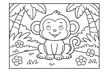 Fototapeta premium Cute Cartoon Monkey Coloring Illustration