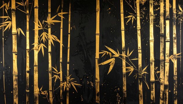 黒背景に広がる金の竹林 格調高い墨絵背景素材