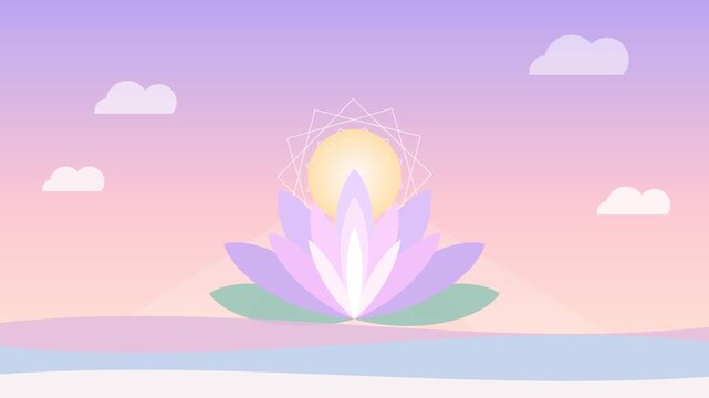 Flat Vector Illustration of Lotus Flower and Mandala Symbol