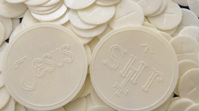 Consecrated communion hosts. Christian Catholic Celebration