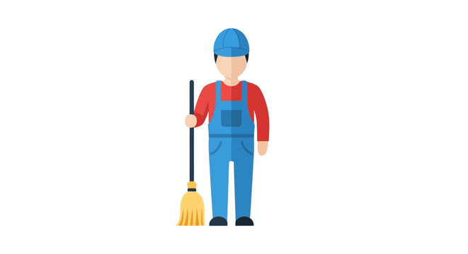 Professional cleaner with a broom and cap, ready to clean your space