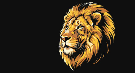 Obraz premium A Majestic Lion Head Vector Illustration in Vibrant Colors against a Black Background