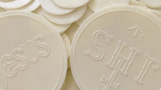 Consecrated communion hosts. Christian Catholic Celebration