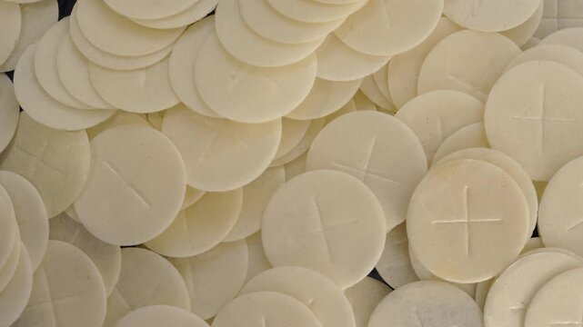 Consecrated communion hosts. Christian Catholic Celebration