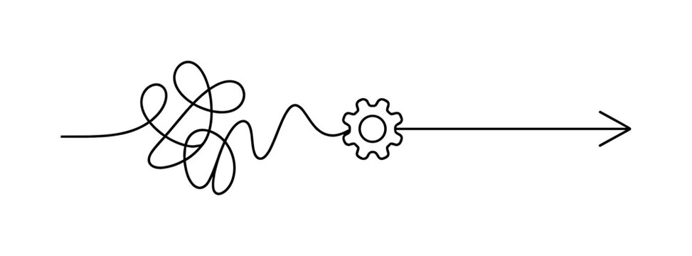 Eliminating inefficiency and removing unnecessary steps in a streamlined workflow process, a continuous line forming a zigzag path that smoothly