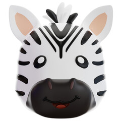High-quality 3D render of a cute zebra character head icon. Isolated on black, perfect for kids' education, mobile apps, UI design, and wildlife-themed creative projects. © Krematika