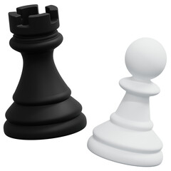 3D Black Rook And White Pawn Contrast Smooth Matte Chess Object © Flowicon