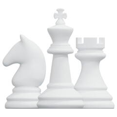 3D White Chess Knight King Rook Group Smooth Matte Game Object © Flowicon