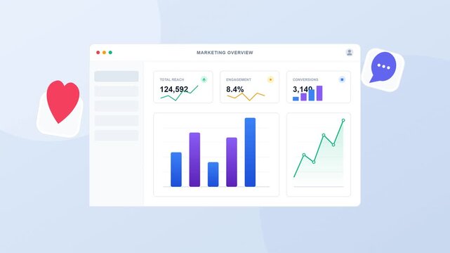 Marketing Overview Dashboard and Social Media Icon Set