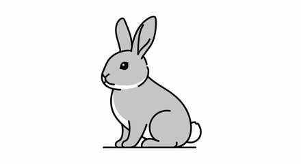 Obraz premium Minimalist illustration of a gray rabbit in a sitting position, outline style artwork