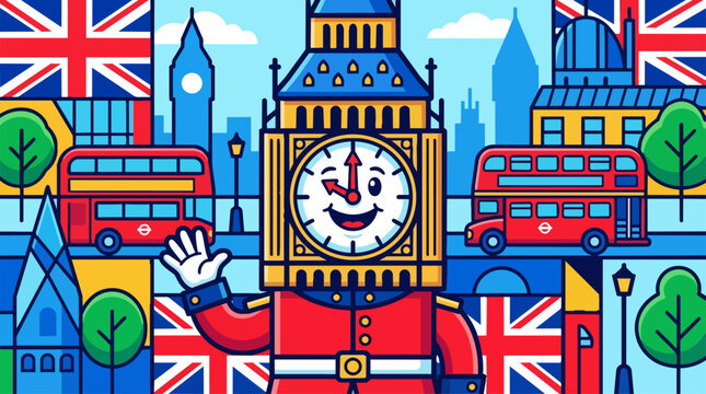 Big Ben London Cartoon Character.
