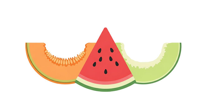 Fresh Sliced Watermelon Cantaloupe and Honeydew Melon Vector Illustration