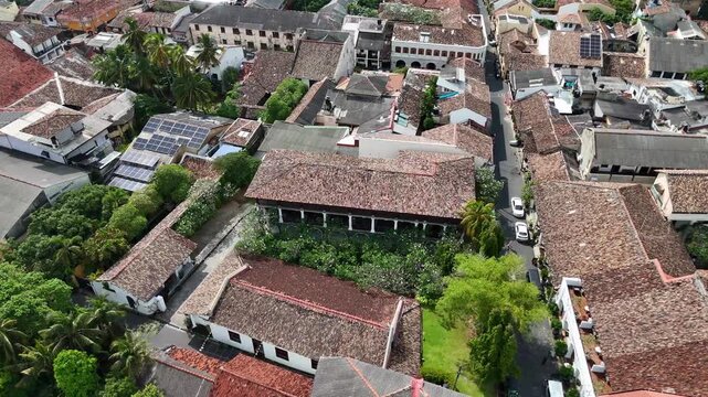 Aerial view of  historical buildings on the coast of Galle Fort, Sri Lanka.