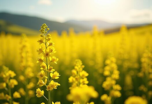 Golden Yellow Rapeseed Field Creating Vibrant Farmland Carpet Agricultural Beauty