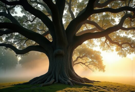 Majestic Ancient Oak Tree Sprawling Branches Nature Wonder Emblematic Canopy